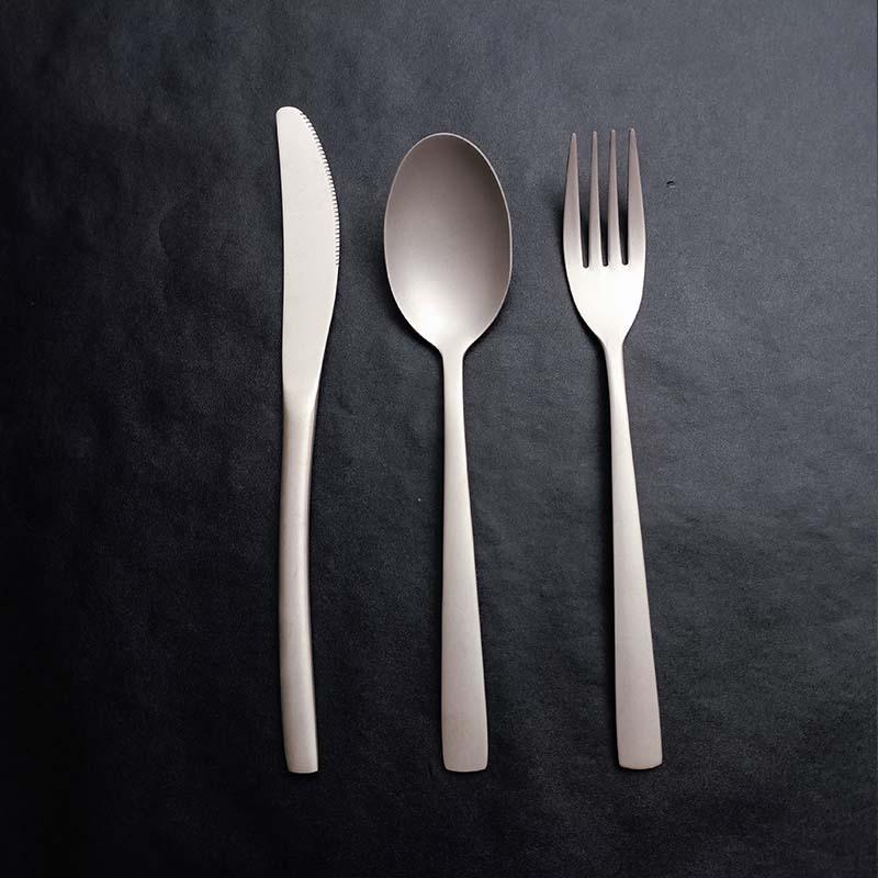 Stainless Steel Knife, Fork, Spoon, Titanium Purified Square Handle, Household Western Tableware, Steak Knife and Fork, Teaspoon Salad Fork Five-piece