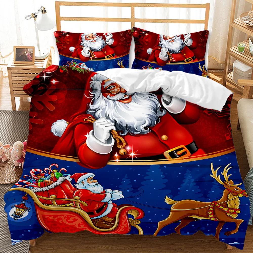 Christmas Duvet Cover Set Cartoon Merry Chirstmas Bedding Set Happy Santa Claus Polyester Quilt Set Pillowcase Double Queen King