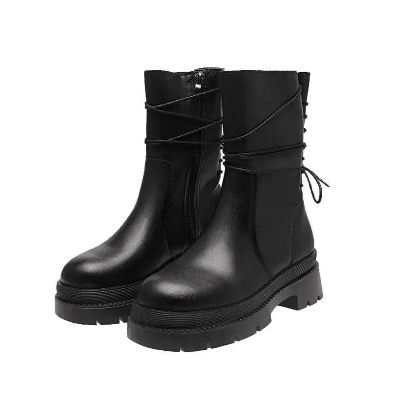 

Fashion Mid Calf Shoes Woman Winter 2024 Round Toe Half High Boots for Women Middle Heel New In Comfortable and Elegant Quality On Offer 40