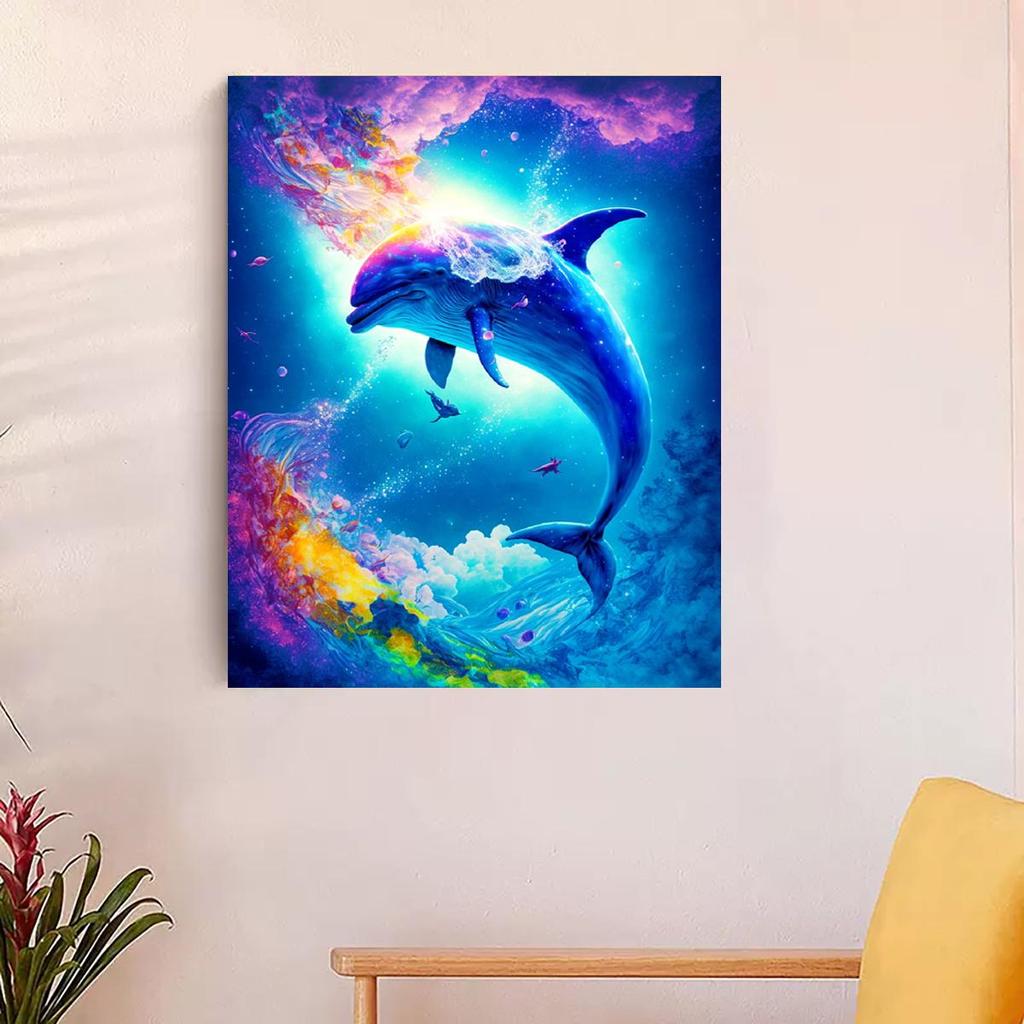 RUOPOTY Diy Painting By Numbers For Adults Starter Kits Dolphin Animals Acrylic Paint On Canvas With Frame For Home Decors