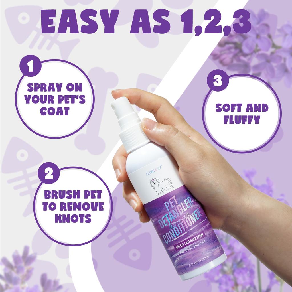 Lavender Pet Hair Detangling Spray Stain Removal Leave-In Conditioner Softens Knotty Fur For Cats And Dogs