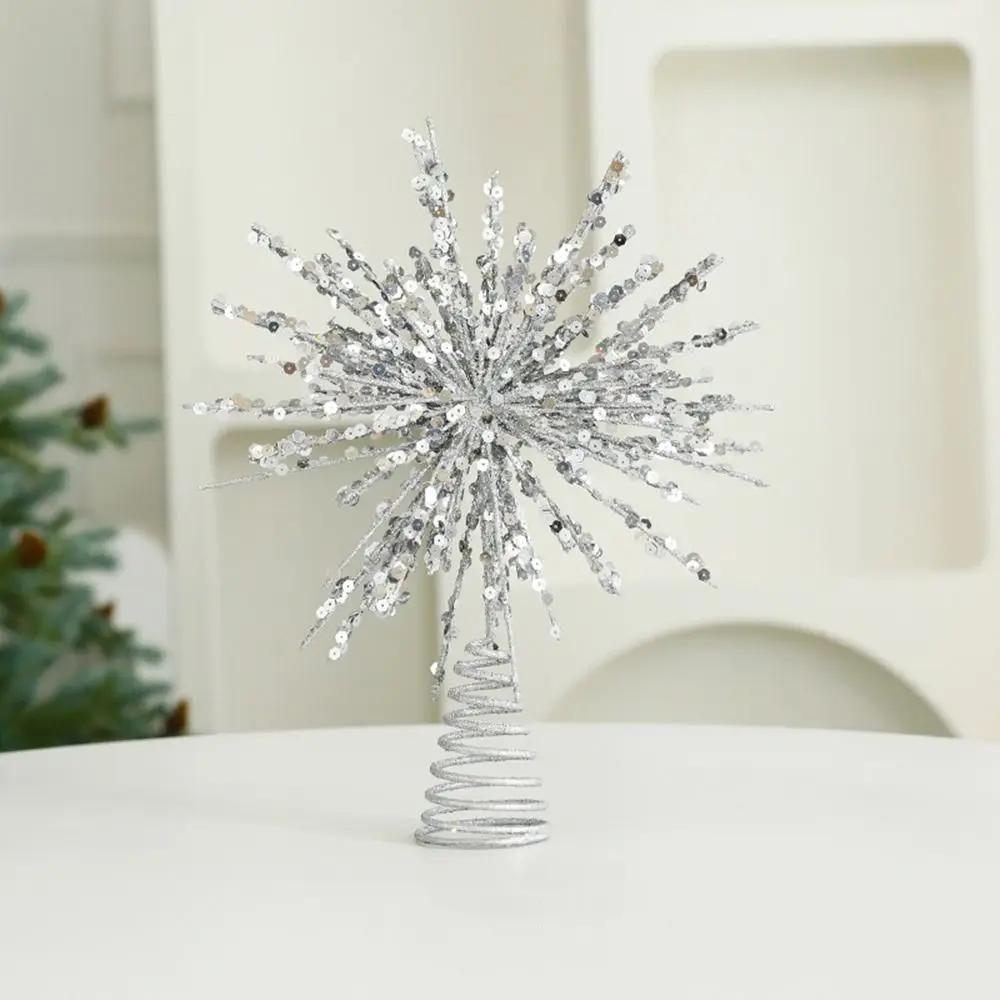 Creative Light Up Christmas Tree Star Topper Gold/Silver Glitter Xmas Tree Topper Glowing Pendant