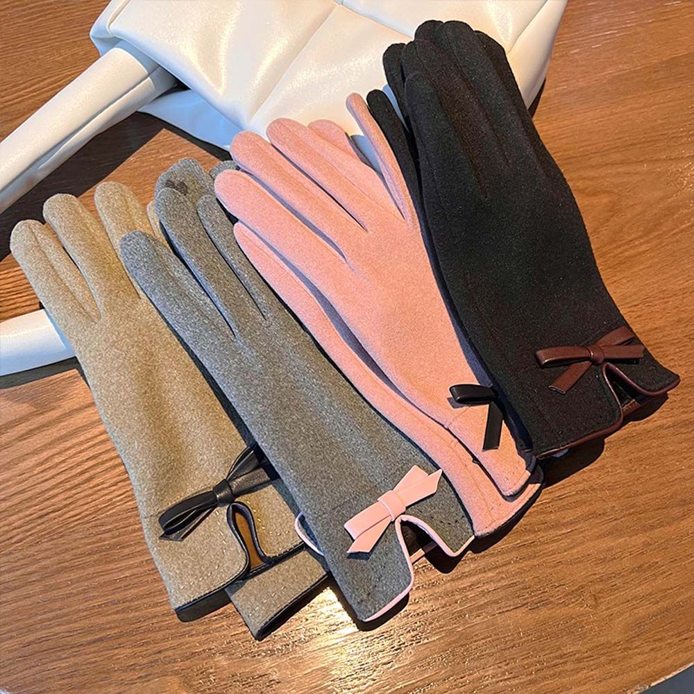 Bowknot  Five Fingers Windproof Non-slip Gloves Women Winter Gloves Women Finger Gloves