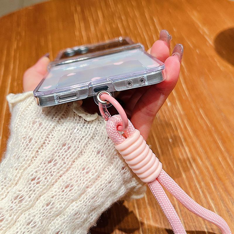 Liebesherz Muster Lanyard Handyhülle Für Samsung Galaxy Z Flip 7 FE 6 5 4 3 5G Faltbare PC Klare Hülle Für Samsung Z Flip7 Flip6