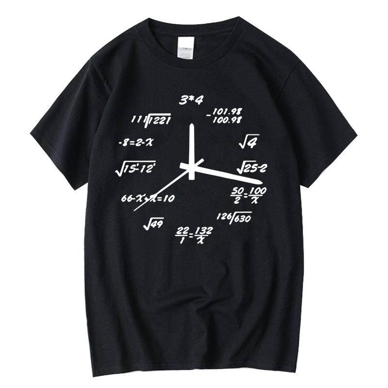 Men's T-shirt 100% Cotton Casual Funny Math Clock Print Summer Loose O-neck T Shirt for Men Short Sleeve T-shirt Male Tops