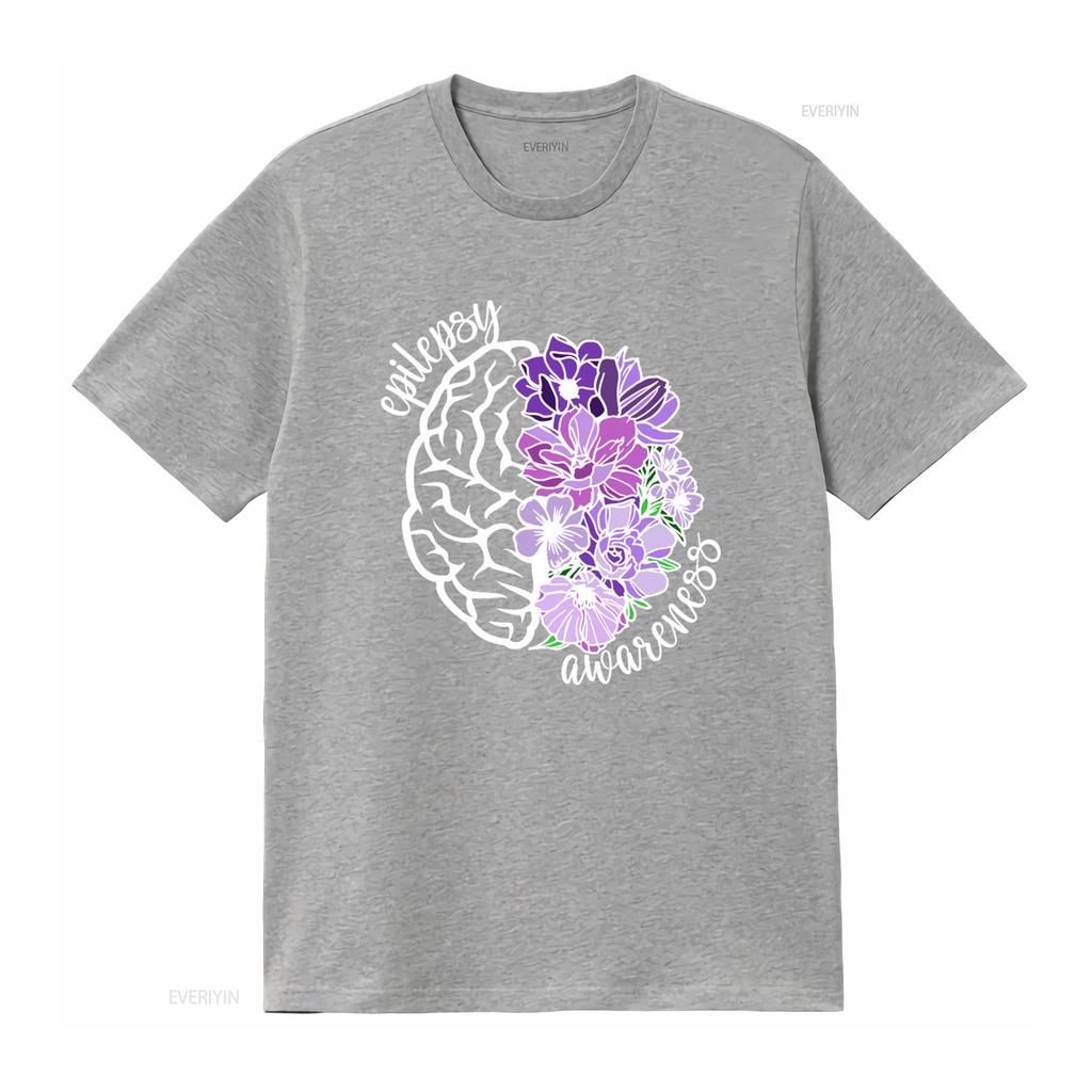Epilepsy Awareness T Shirt Purple Flower Brain Design Neurodiversity Autism Mom Vintage Washed Slightly Soft Graphic Casual