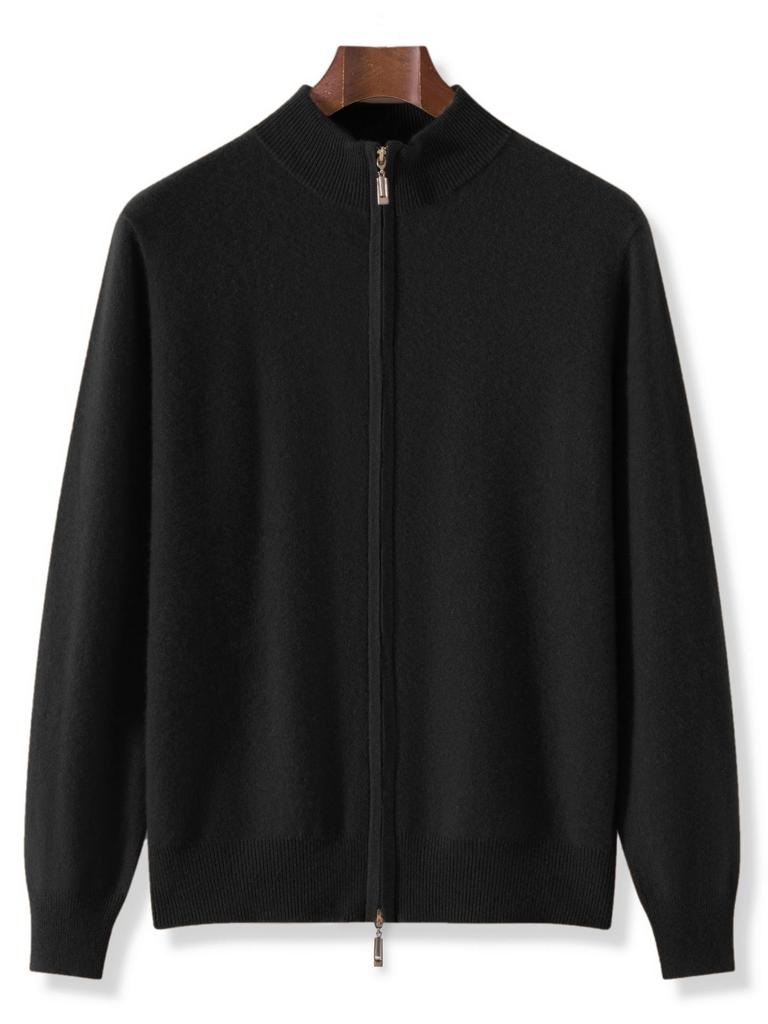 Men's Wool Cashmere Knit Zipper Cardigan - Autumn/Winter Warmth, Versatile Stand Collar, Loose Fit.
