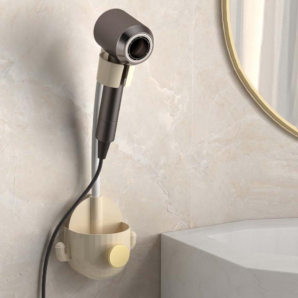 

Настінний тримач для фена, без перфорації, настінний кронштейн, нова полиця для фена, для дому бежевий