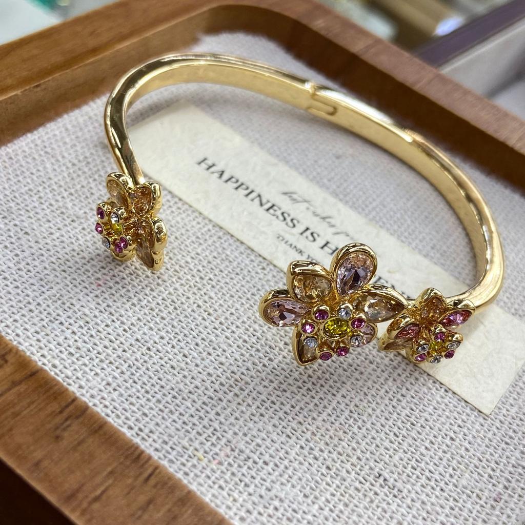Niche High-End Zircon-Encrusted Flower Collarbone Chain Versatile Fashion Copper-Plated Real Gold Jewelry Necklace Earrings Set