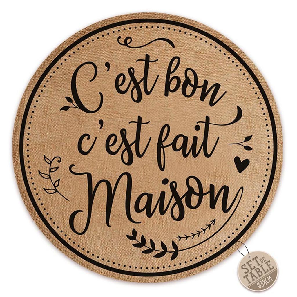 Les Trésors De Lily [A3391] – Sackleinen-Tischset „It's good – it's made at home“ beige schwarz – 38 cm