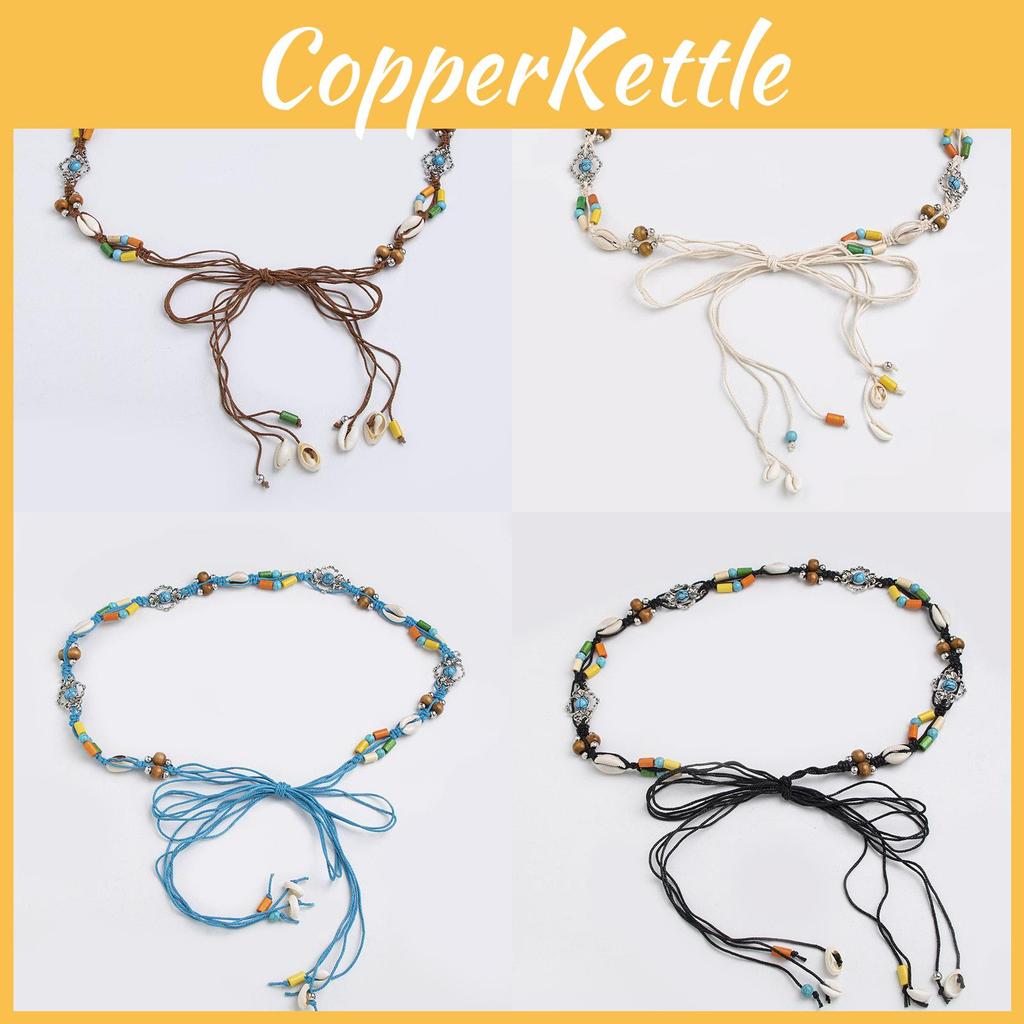 Bohemian Waist Cord With Embellished Shells And Wooden Beads For Beach And Vacation Accessories