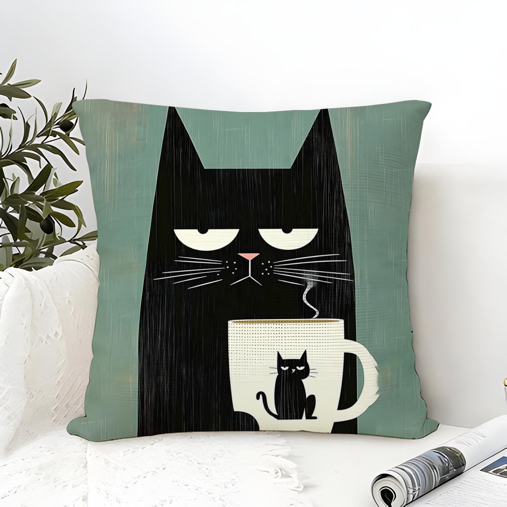 Funny And Surprising Cat Patterns Pillow Case Cotton Linen Fabric Square Zipper Pillowcase Home Decorative Living Room