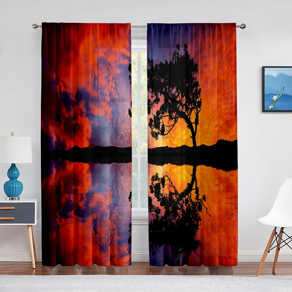 Тропическая прозрачная вуаль занавеска экзотический закат над морским пейзажем кокосовая — фото 14