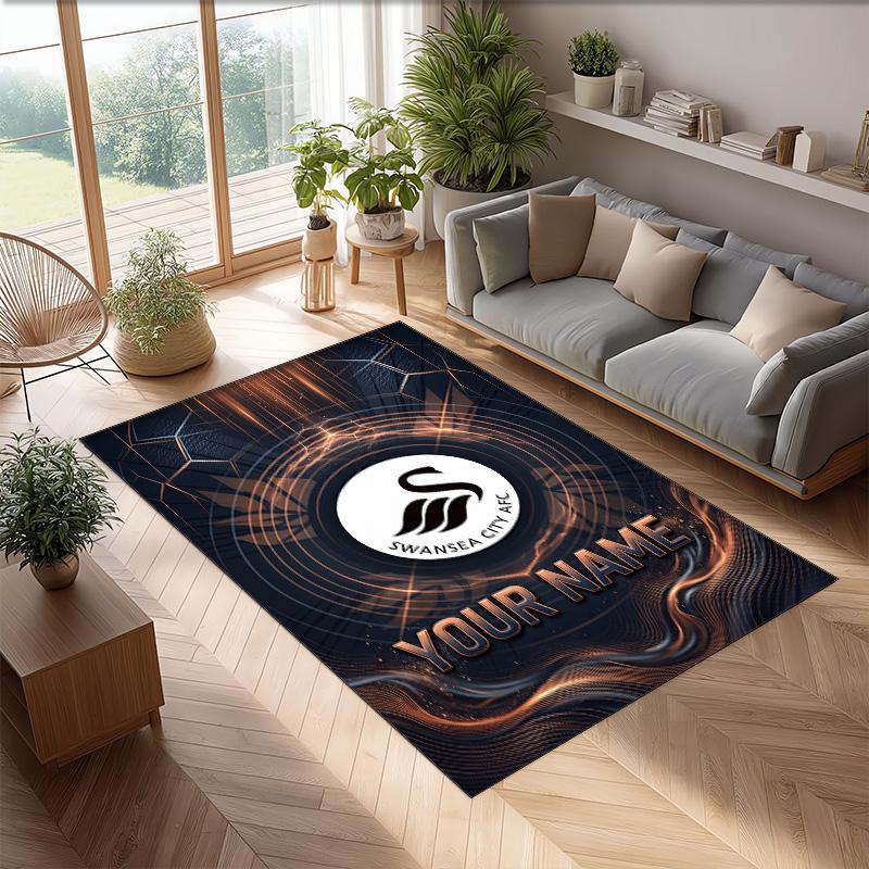 Swansea City FC Printed Crystal Velvet Rug Non‑Slip Crystal Velvet Carpet For Sofa Bedroom Indoor Home Decoration