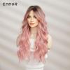 ALAN Synthetic Long Wavy Wigs with Bangs for Women Cosplay Natural Ombre Black To Pink Hair Wig High Temperature Fiber