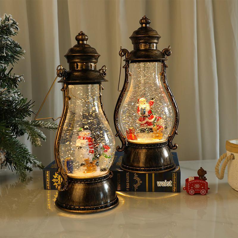 Rotating Christmas Lantern with Music, Snowfall Effect, Luminous Handheld Oil Lamp Decoration