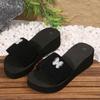 Fashion Fashion Bow Sequins Platform Slippers Women Summer Thick Bottom Med Heel Slides Female New Elastic Band Wedge Slippers Mujer