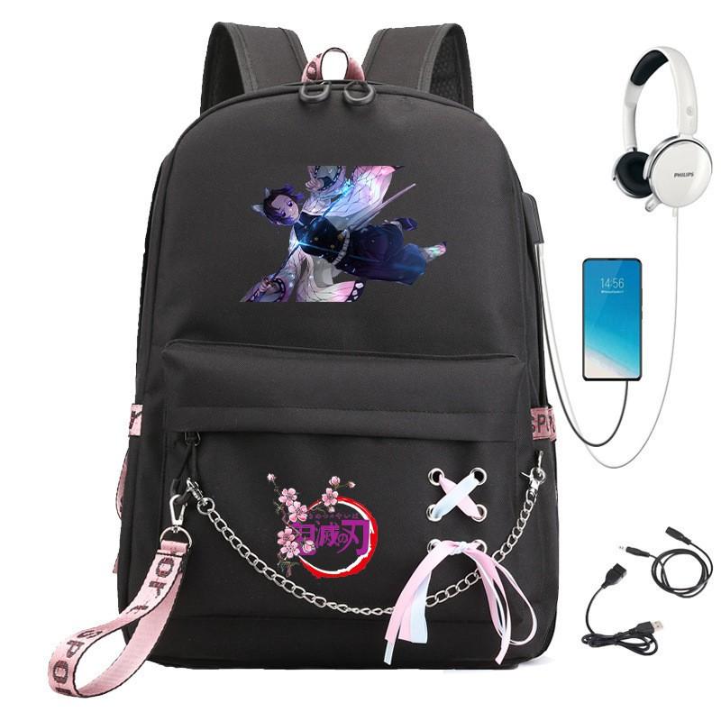 Anime Cosplay School Backpack With Chain Strap Teens - Lightweight Waterproof Canvas Rucksack High Students