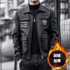 Mens Plus Size Winter PU Leather Jacket Fleece Lined Thickened Biker Coat Slim Fit Embroidered Trendy Streetwear