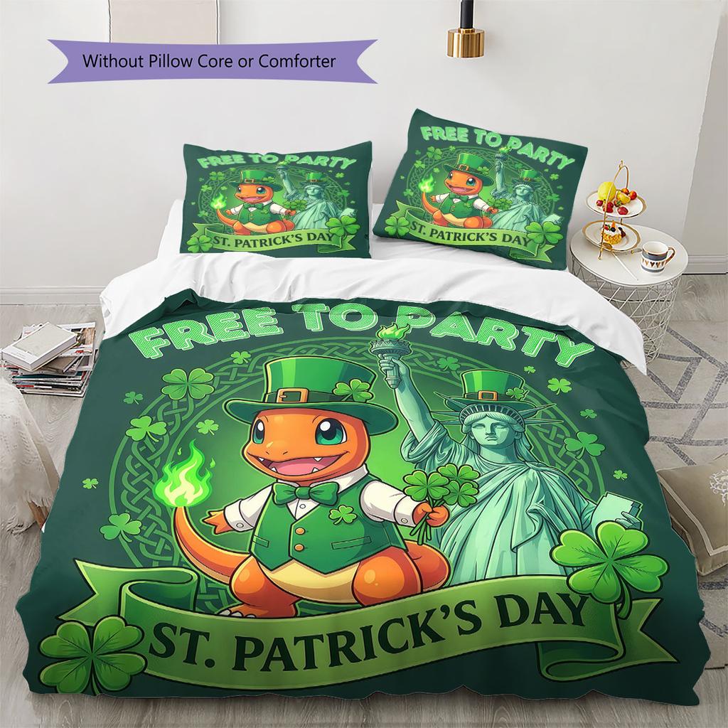 Pościel z Wzorem Pokemon Zestaw Kołdra Poszewka na Kołdrę Poszewka na Poduszkę Dekoracja Domu Prezent Urodzinowy (1 * poszwa na kołdrę + 2 * poszewki na poduszki, bez rdzenia)