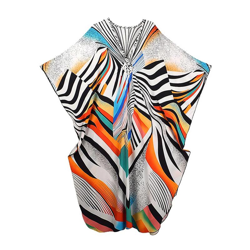 

XITAO Batwing Sleeve Print Striped Dress GJ1185 One Size оранжевый