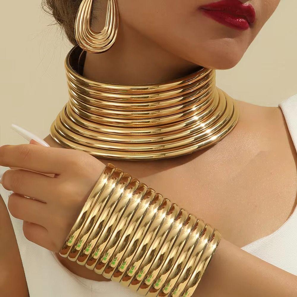 3-teiliges großes afrikanisches Halsketten-Kragen-Set, Vintage Statement-Choker-Halskette für Damen