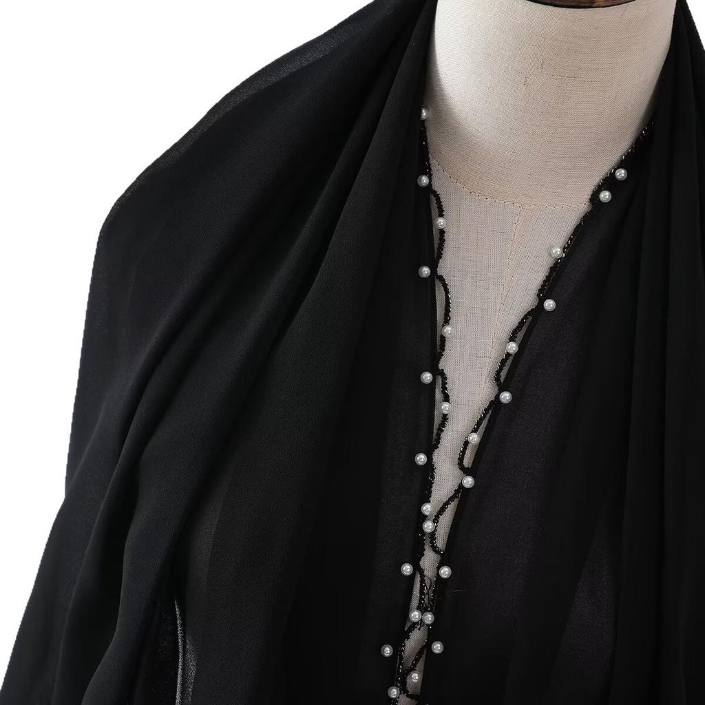 New pearl rope edge chiffon scarf women's shawl multi-functional shawl light and breathable headscarf veil