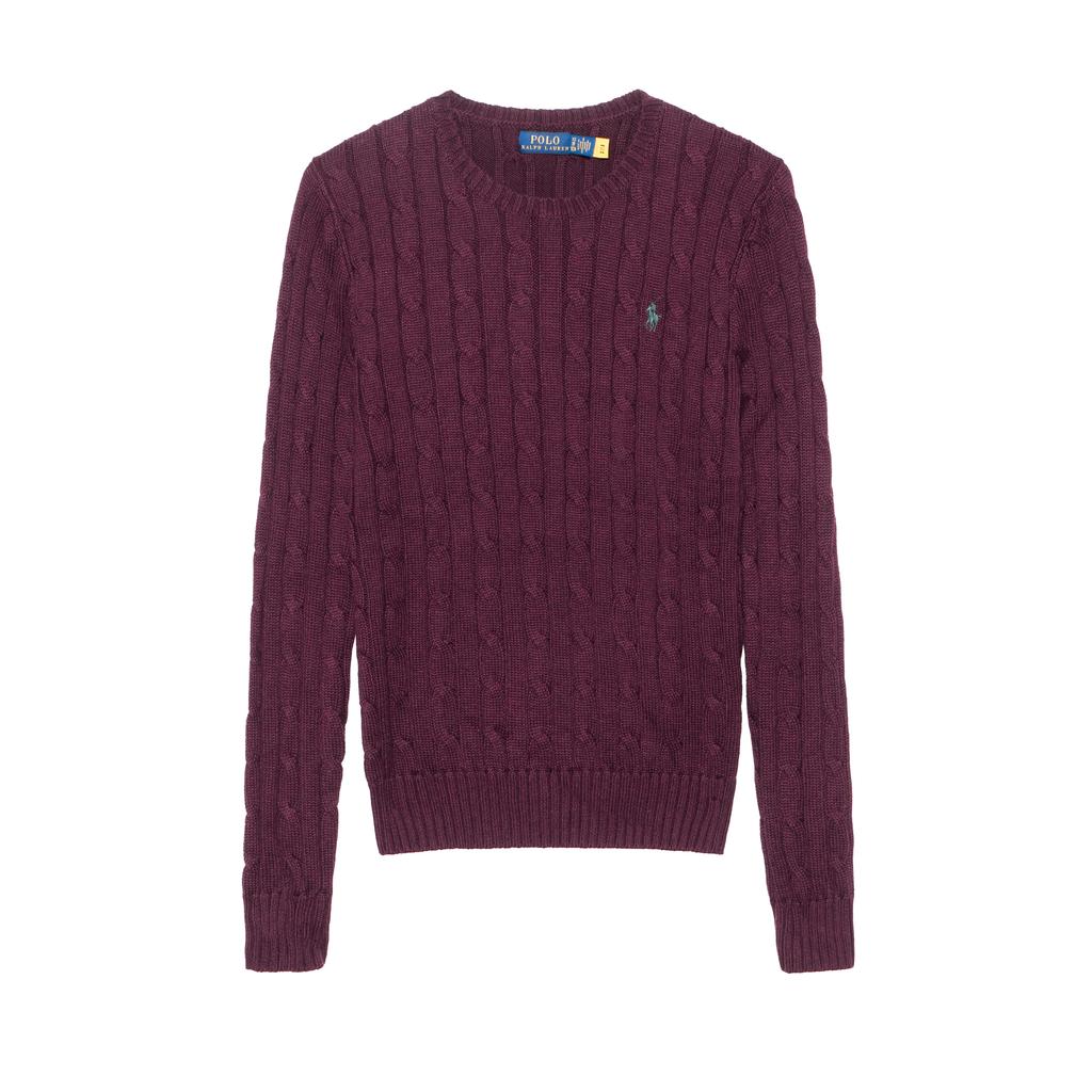 Polo Ralph Lauren SS24 Ensfarget Logobrodert Kabelstrikket Rund Hals Langermet Genser Damegenser Lilla 211570012-142
