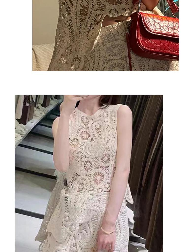 Retro Chic Crochet Crop Top: Sleeveless, Hollow Design 404