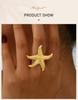 Starfish Open Rings for Women, Stainless Steel Adjustable Ring Beach Sea Ocean Fashion Jewerly Gift