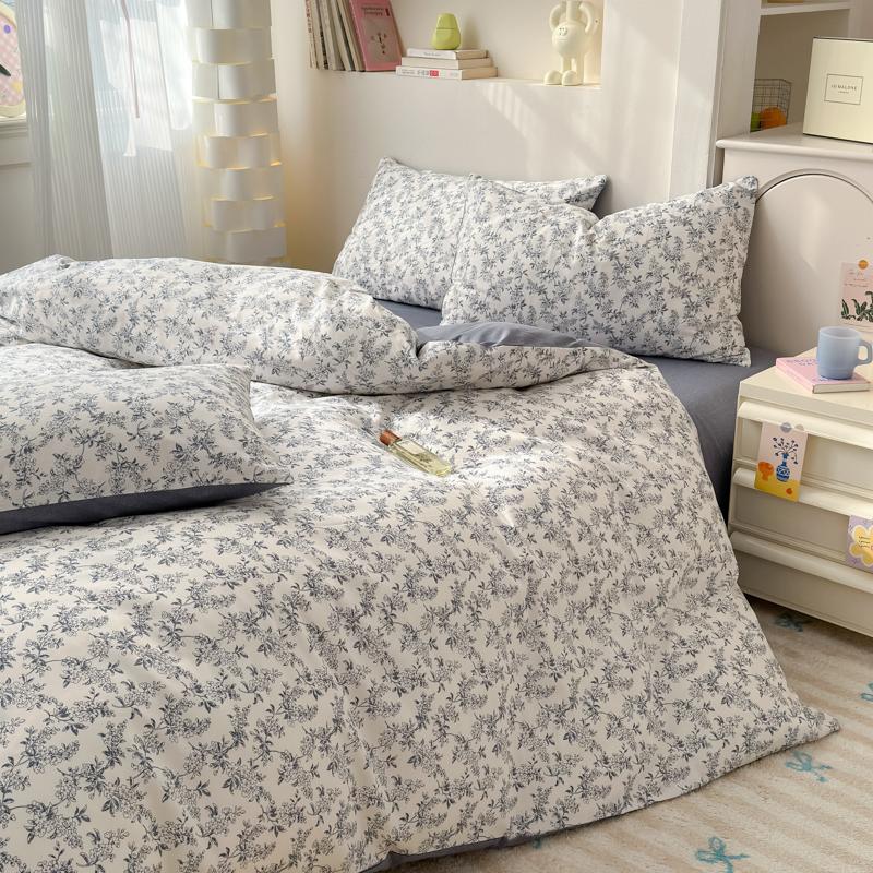 Luxurious 100% Cotton Floral Bedding Set Duvet Cover Set - Ultra Soft Breathable, 1 Duvet Cover 2 Pillowcases,Single/Double/King