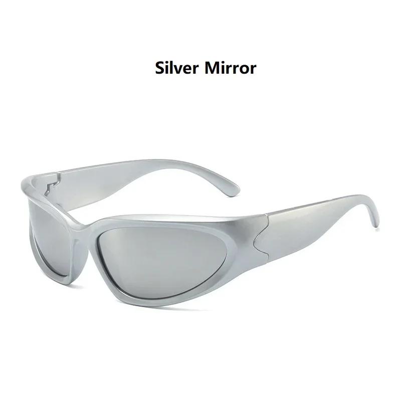 Men's Silver Y2K Sunglasses Outdoor Cycling Sports Sun Glasses Women Vintage Shades Trendy Punk Goggle Eyewear 2000S Aesthetic