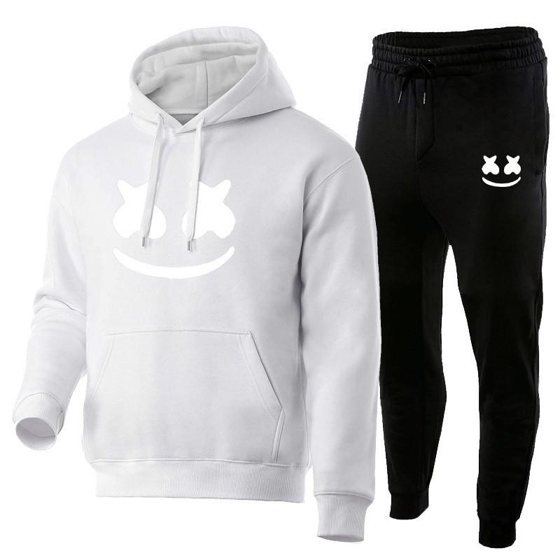 Marshmello Smile Face Hoodie Jogginghosen Set Unisex Oversized Lässig Winter Trainingsanzug