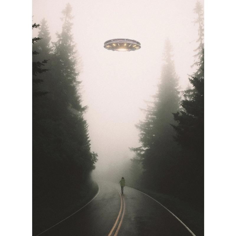 Czarna Noc UFO Plakat Malarstwo na Płótnie Druki Obcy Latający Spodek Aresztuje Ludzi Dziwna Ściana Dekoracja Domu Cuadros