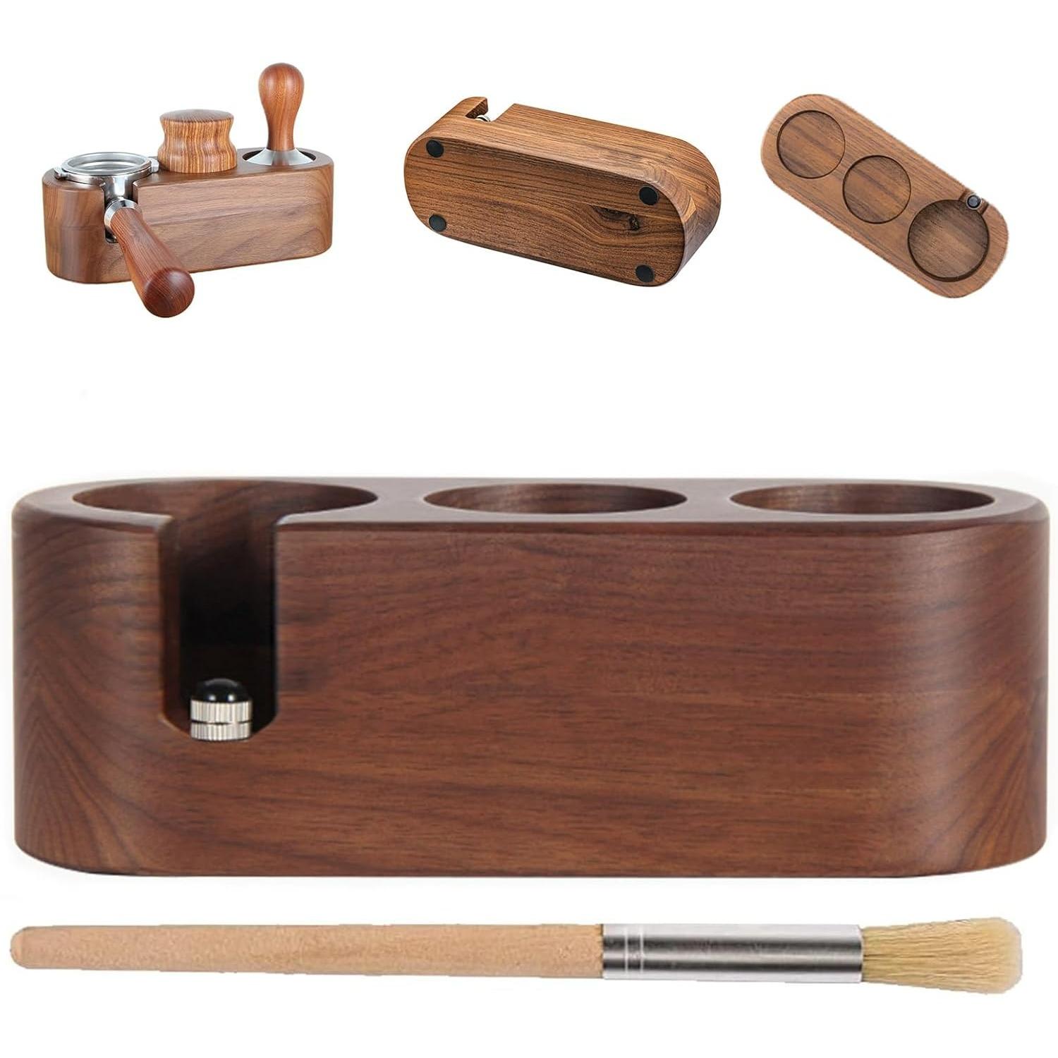

Tamper Station,Espresso Tamper Holder Station Wooden Coffee Filter Tamper Holder for 51 to 54MM,3 Holes Non Slip Coffee Tamp Mat Distributor Stand C