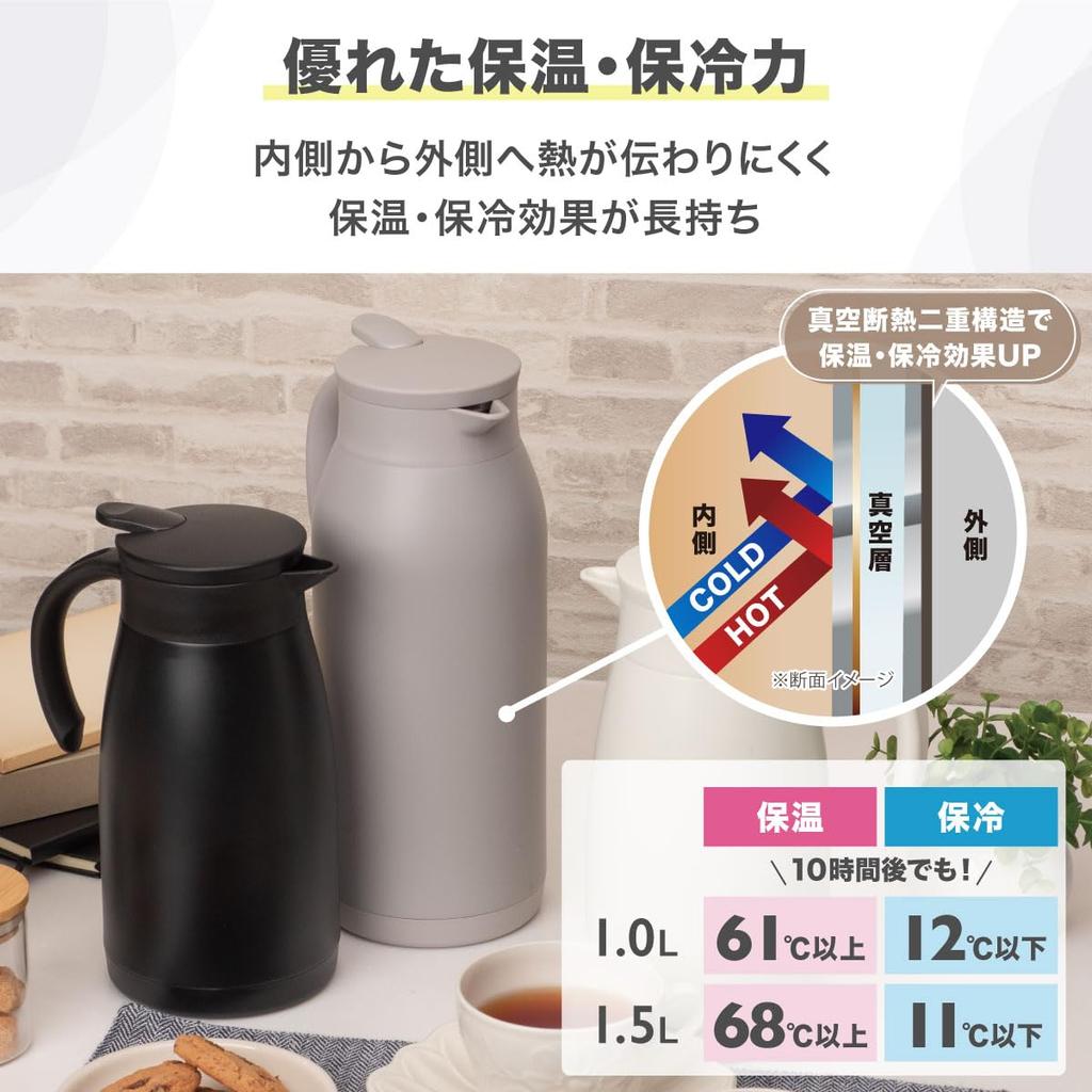 Atlas Kühlung Thermisch Leicht und Energie Tischplatte Edelstahl Thermisch Kalt Doppelschichtig Vakuum Einfach zu Weit Topf, Topf, 1L, Schlank, Sparend, Topf,