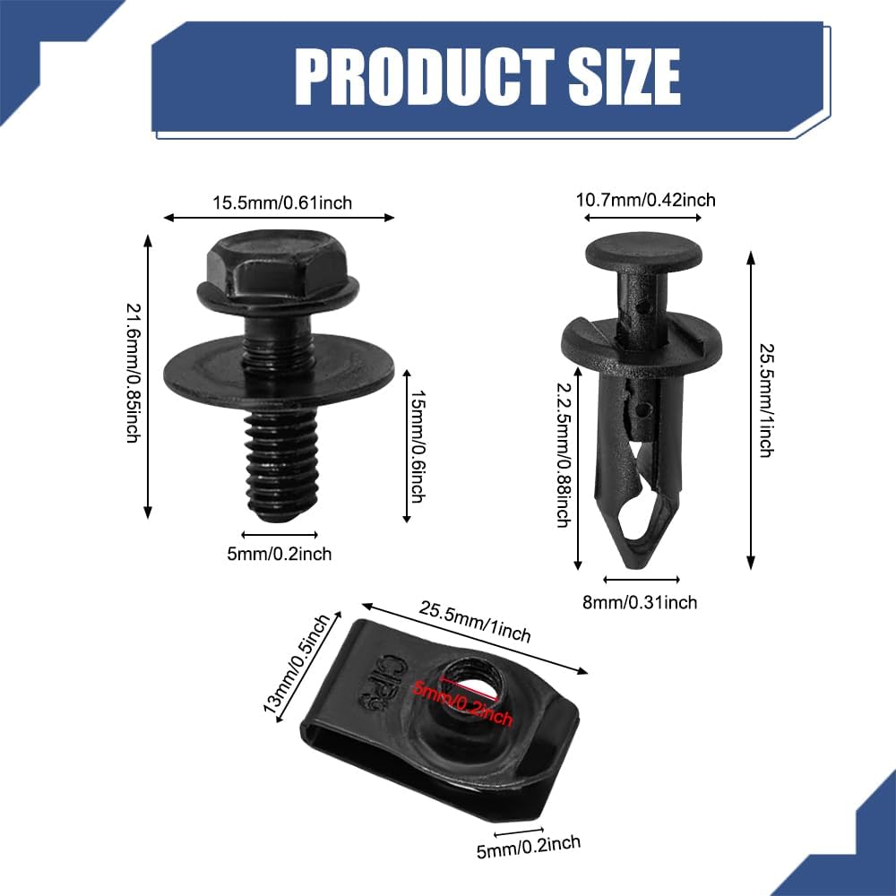 35PCS Engine Under Cover Splash Shield Guard Body Bolts Screws, Car Bumper Clips, Bumper Fender Liner Push Retainer Fastener Rivet Clip and U-Nut,
