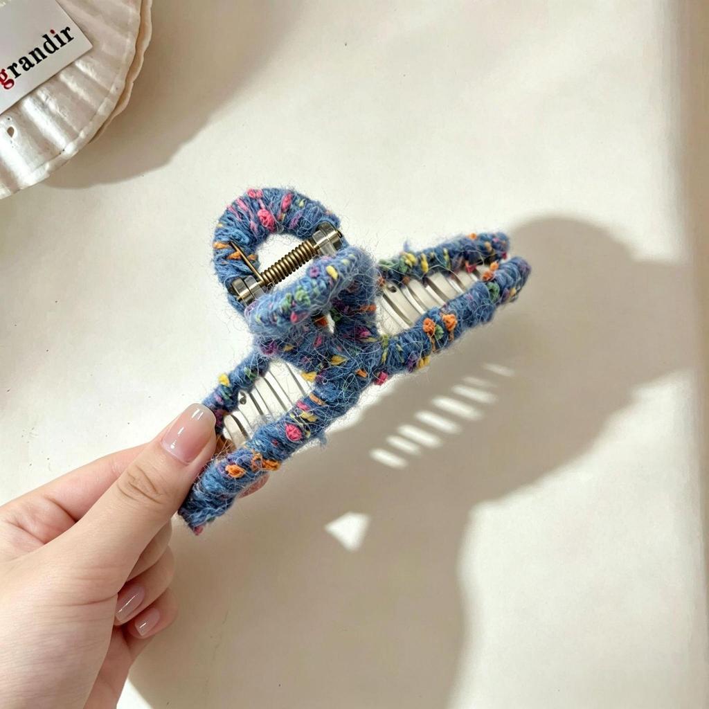 Rainbow Popping Candy Woolen Hair Clip - Cute Large Claw Clip for Women, High-End Internet Celebrity Shark Style