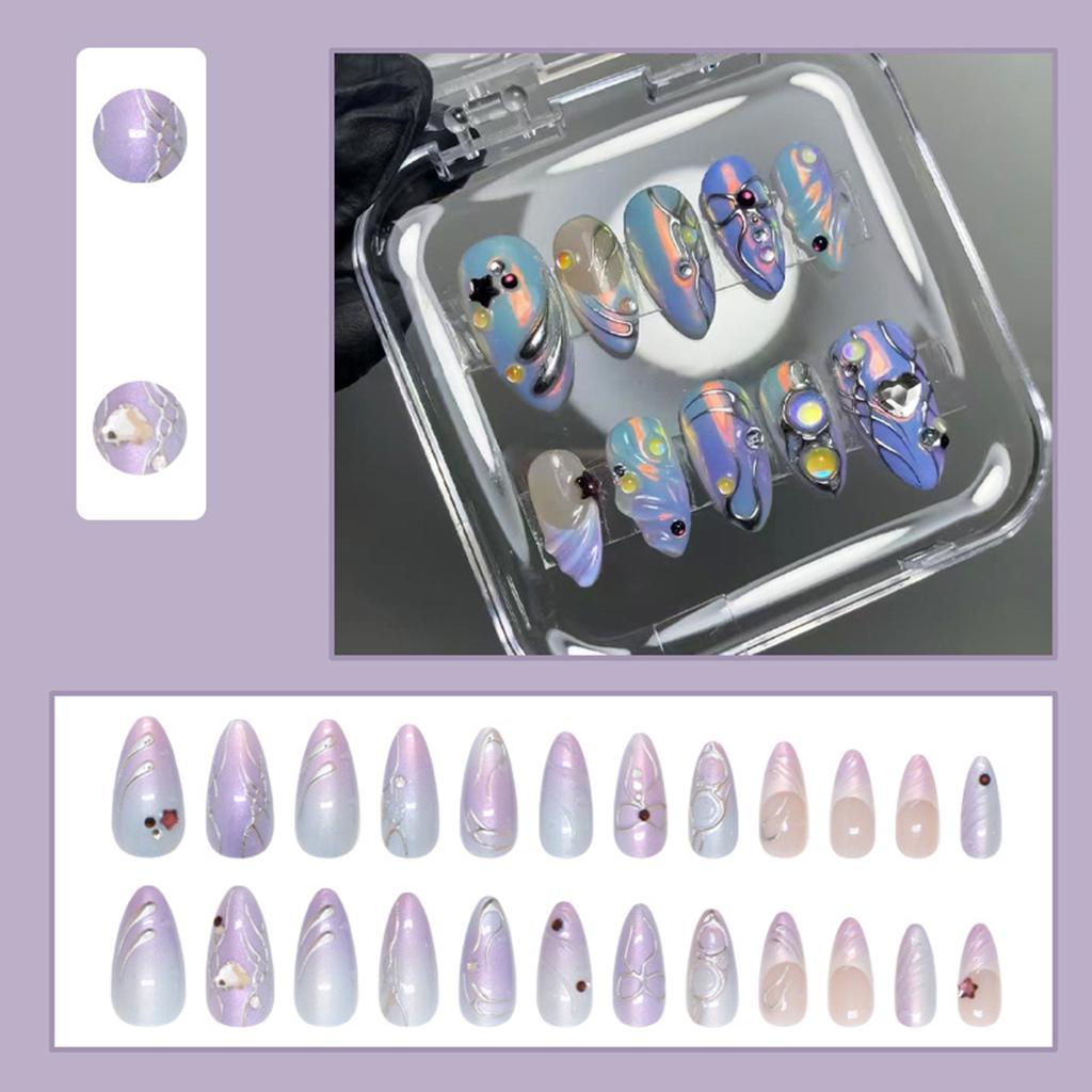 24PCS False Nails with 3D Mint Blue Flower Press on False Nails Artificial Wearable Tips Fake Nail Art Manicure Nail Tips