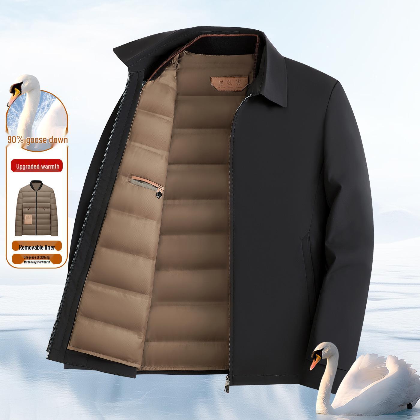 Фирменная мужская пуховая куртка с отстегивающейся подкладкой - Business Casual для среднего возраста Large чёрный