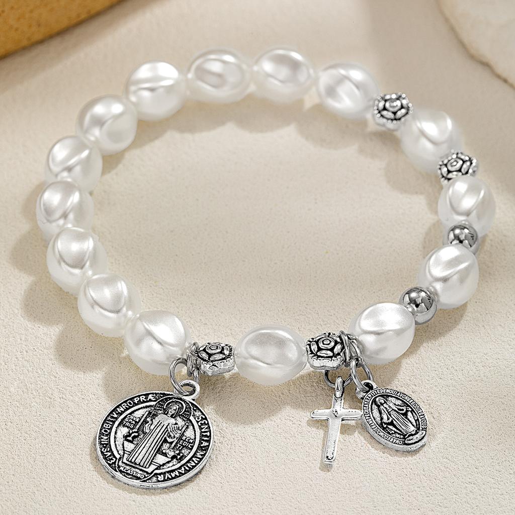 1 ethnic style cross pendant, Jesus pendant, imitation pearl, men's and women's tassel bracelet