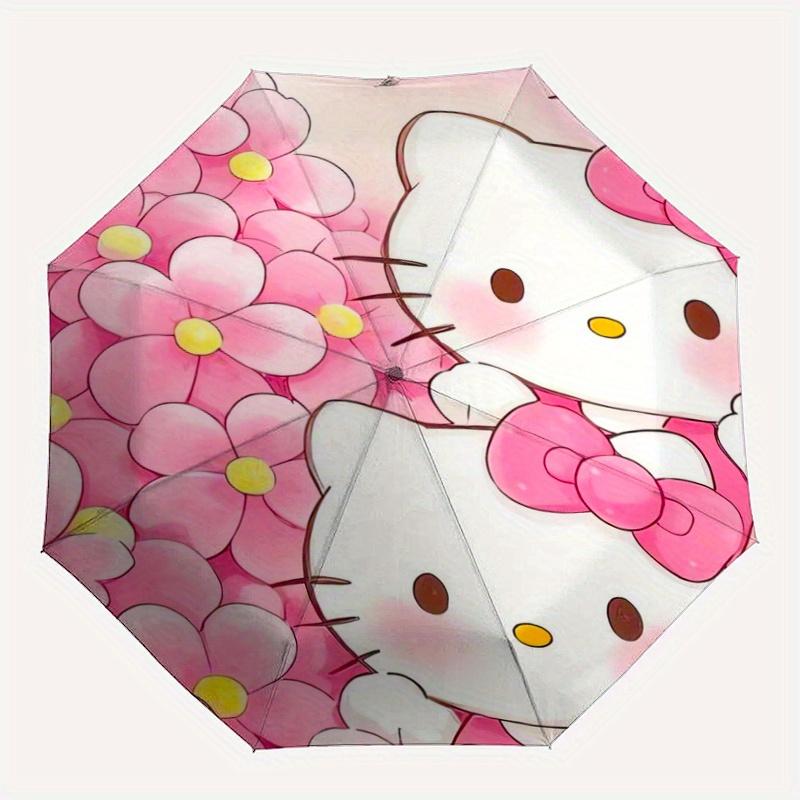 Three Pink Hello Kitty Design Automatic Opening and Closing Umbrella - Small Umbrella Suitable for Various Occasions, Portable 3-Fold Small Umbrella F