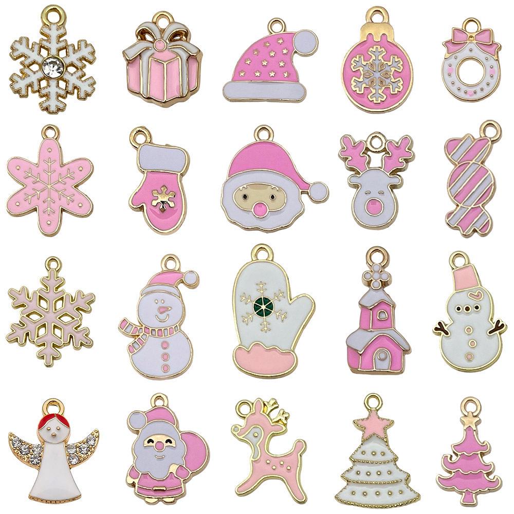 100-teiliges Weihnachts-Tropföl-Legierungs-Schmuckzubehör: Weihnachtsmann, Schneemann, Glocke, Rentier Anhänger für DIY Armbänder.