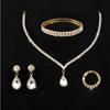 European and American bridal jewelry set simple zirconium water drop pendant rhinestone necklace earrings two wedding dress accessories