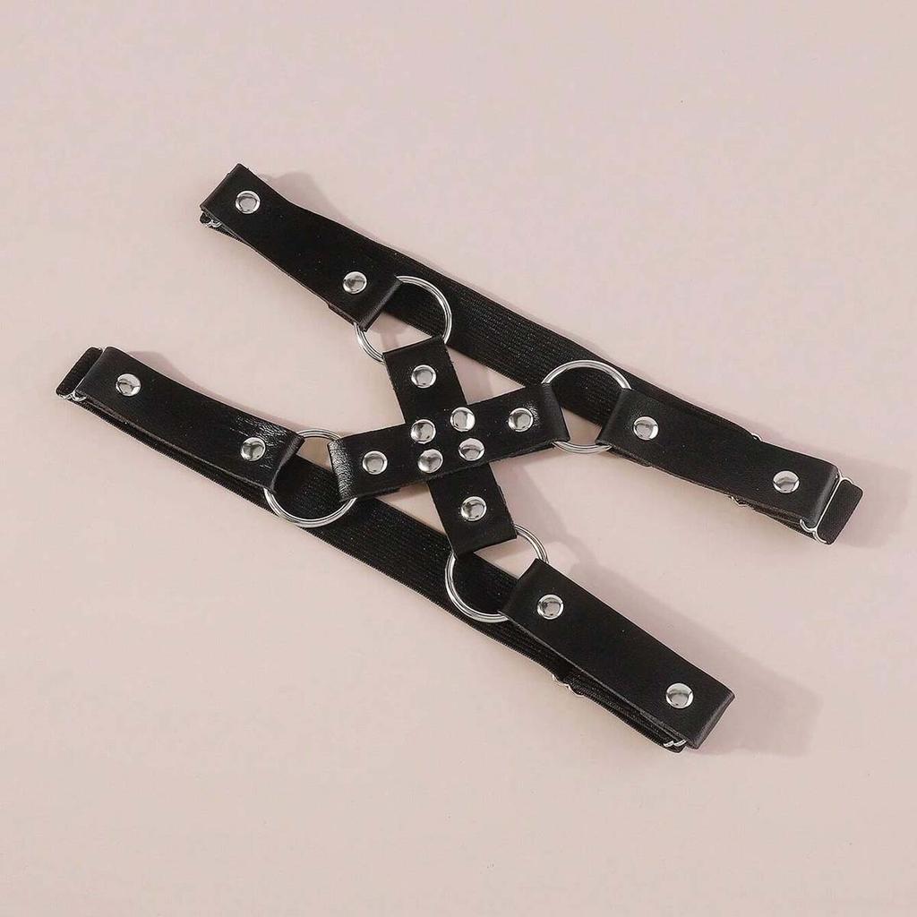 Donna Sexy Roccia Anello Rotondo Passante Elastico Forma a X Cintura in Pelle Accessori Gamba Harness Ragazza Goth Nero Gotico Punk Giarrettiera Coscia