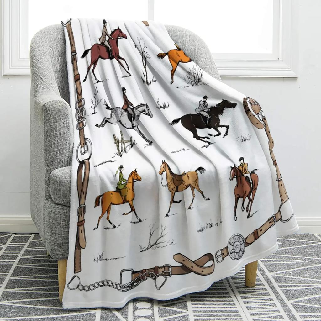 Horse Floral Blanket Animal Flower Pattern Print Throw Blanket Super Soft Comfortable Lightweight for Living Room for Kids Teens