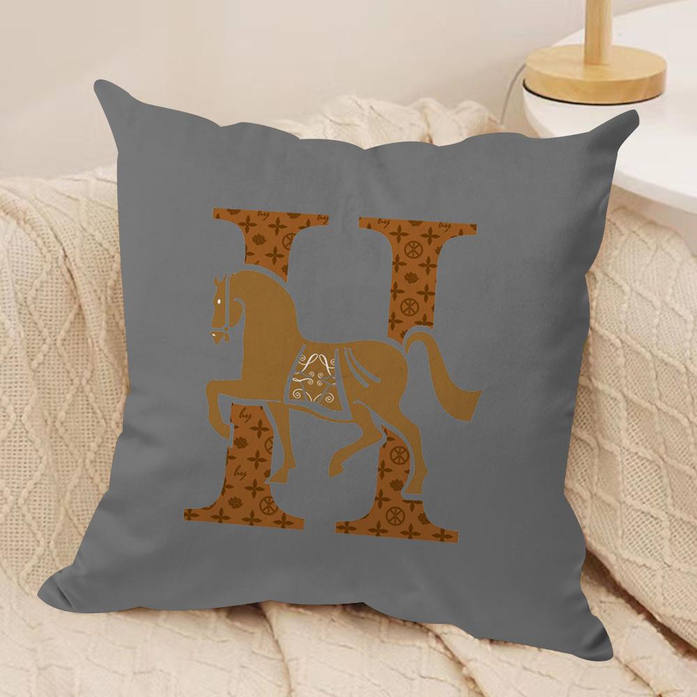 Classic Horse H Cross Leather Cushion Cover Soft Plush Fabric DoubleSided Printed Sofa Cushion Cover for All Seasons Home Decor