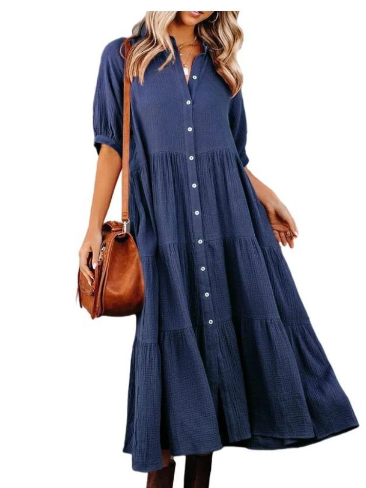 

Spring and summer long sleeved shirt dress for women 2XL темно-синього кольору