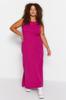 Women's Style Plus Size Fuchsia Shift Crew Neck Slit Knitted Dress