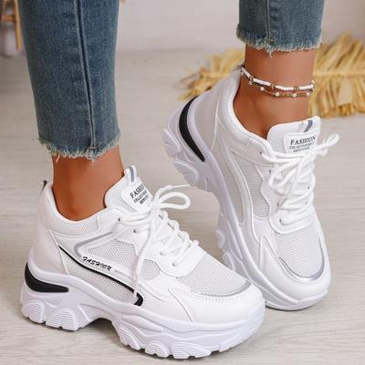 Fashi Neue Bequeme Dicksohlige Laufschuhe Frühling/Herbst Runde Spitze Netz Atmungsaktiv Sexy Lässige Sneaker für Damen